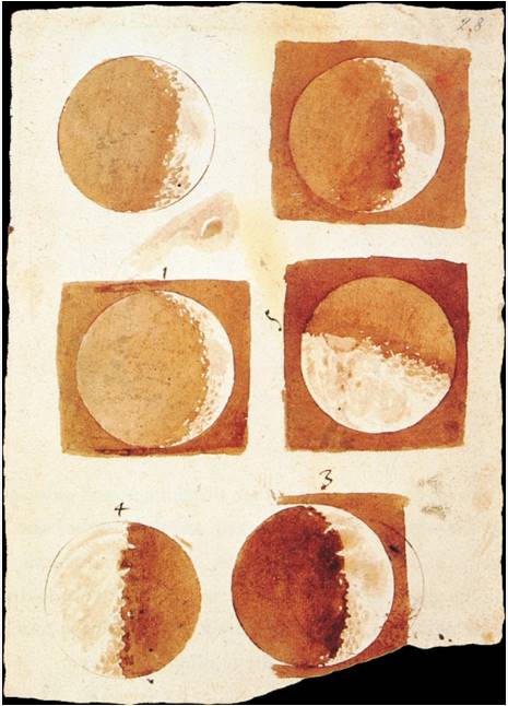Tα σχέδια του Γαλιλαίου για τις φάσεις της Σελήνης.